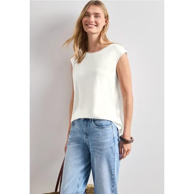 Shirt met ronde hals en geribde details