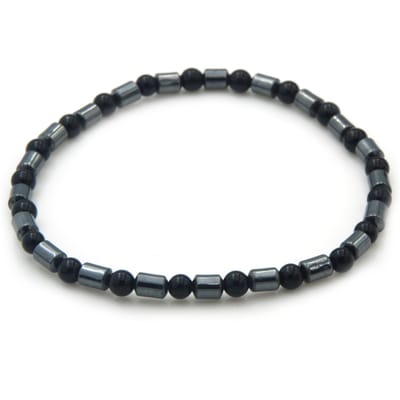 Smalle herenarmband van zwarte natuursteen en grijze hematiet 18 cm