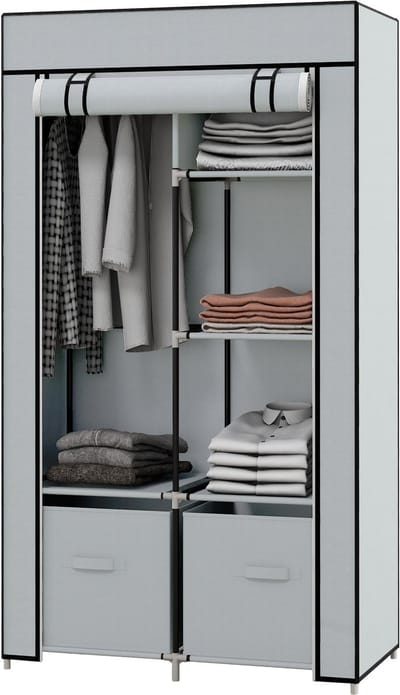 Wishdor Stoffen Kledingkast - Opvouwbare Garderobekast met Kledingroede - 4 Legplanken en 2 Lades - Lichtgrijs - 83x42,5x162,5 cm