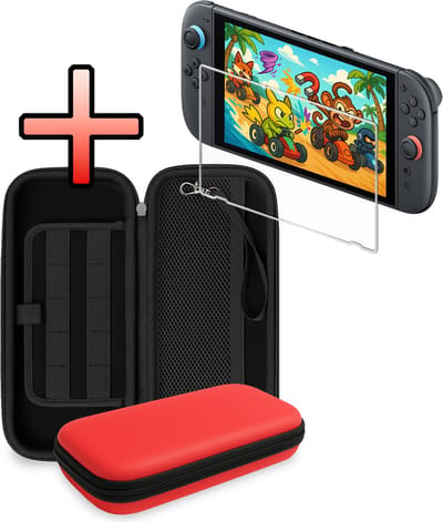Hoesje Geschikt voor Nintendo Switch 2 Case Hoes Hard Cover Koord Met Screenprotector - Hoes Geschikt voor Nintendo Switch 2 Hoes - Rood