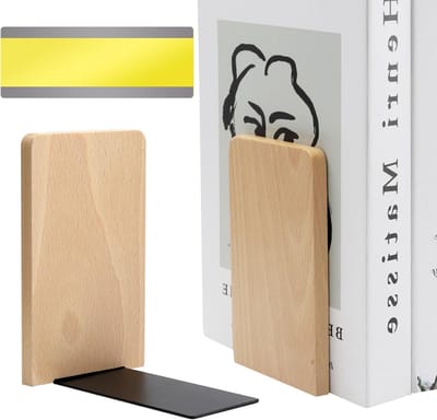 Set van 2 Houten Boekensteunen met 1 Boekenlegger, Stevige Beukenhouten Boekensteunen voor Boeken, CD's en Platen voor Thuis en Kantoor