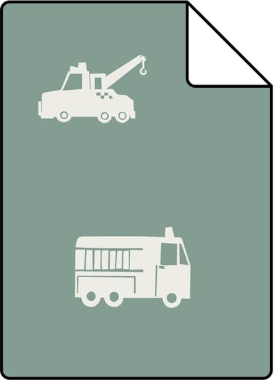 Proefstaal ESTAhome behang auto's, brandweerauto's, helikopters en kranen vergrijsd blauw - 26.5 x 21 cm - 131398-S