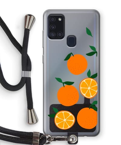 Case Company® - Hoesje met koord geschikt voor Samsung Galaxy A21s hoesje met Koord - Will you be my clementine - Telefoonhoesje met Zwart Koord - Bescherming aan alle Kanten en Over de Schermrand