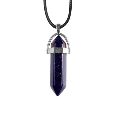 Bixorp Gems Blauwe Zandsteen Hanger aan Faux Leren Koord - Edelsteen Ketting - Edelstenen Staafje met Stainless Steel omhuizing - 45/50cm Damesketting