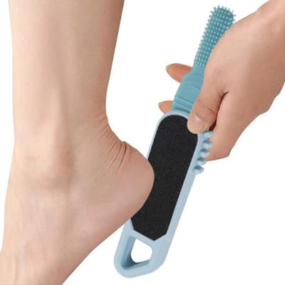Voetvijl Dubbelzijdig - Voetscrubber Huid - Voeten Verzorgen - Siliconen Anti-slip Handvat - 14.5 x 6.9 cm - Grijs