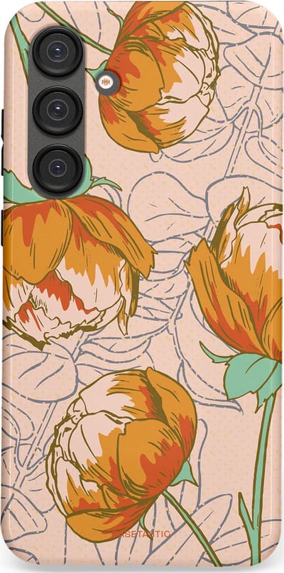 Casetastic hoesje geschikt voor Samsung Galaxy S25 Plus - Dubbellaagse bescherming - Lente pioenroos - Fashion Case - Zand Zilver Okergeel Terracotta