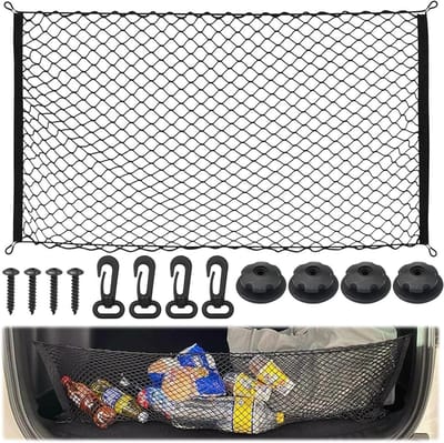 Universele Kofferbaknet met 4 Haken - Verstelbaar Opslagnet 110 x 60 cm, Uitbreidbaar tot 140 x 100 cm, Ideaal voor Auto's en Bagage