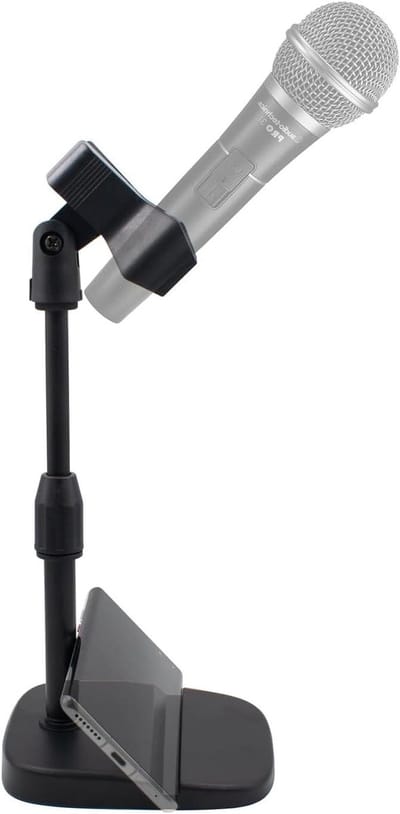 Microfoonstandaard Bureau - Tafelhouder - Opnemen en Streamen - Met smartphonehouder - 25-34 cm Verstelbaar - Zwart