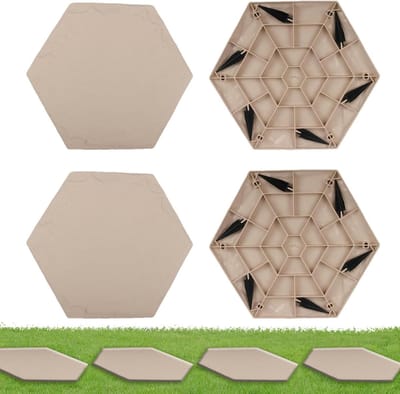 Mijlpalen voor tuin - Buitenpad stenen - Decoratief looppad - Natuurlijke textuur - 4 stuks - Beige hexagon