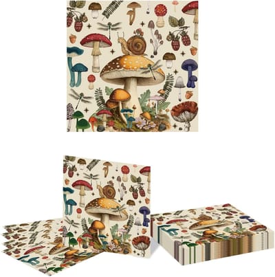 20 Stuks Vintage Gastenservetten met Paddenstoelenontwerp voor Feestdagen, Herfst en Eetkamer Decoratie