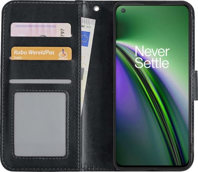 Hoesje Met Pasjeshouder - Geschikt voor OnePlus Nord CE - Luxe Bookcase Portemonee - Flip Case - Kunstleer Book Case - Flipcase - Book Cover - Walletcase - Portemonneehoes - Zwart
