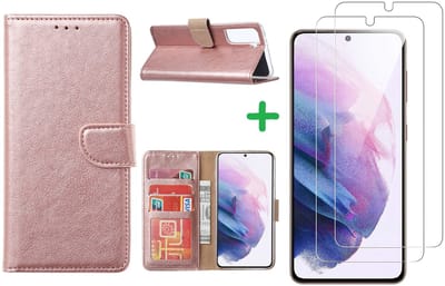 Hoesje Geschikt Voor Samsung Galaxy S21 hoesje bookcase Rose Goud - Hoesje Geschikt Voor Samsung Galaxy s21 hoesje bookcase wallet case portemonnee book case hoes cover hoesjes met 2 stuks Screenprotector