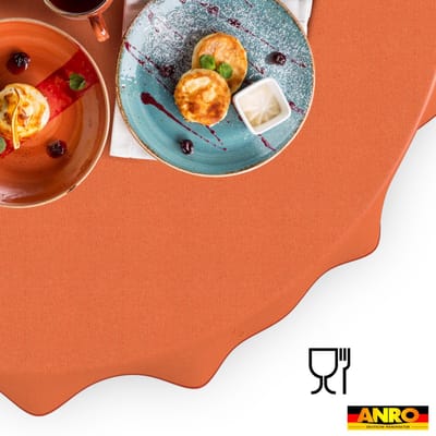 ANRO Tafelkleed Oranje linnenlook Meerkleurig Rond Ø140cm Met sierband Afwasbaar Waterafstotend