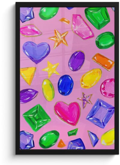 Poster in lijst - Fotolijst 40x60 cm - Posters - Edelstenen - Vormen - Hartje - Kleurrijk - Posterlijst zwart - Decoratie - Wanddecoratie woonkamer - Muurdecoratie slaapkamer