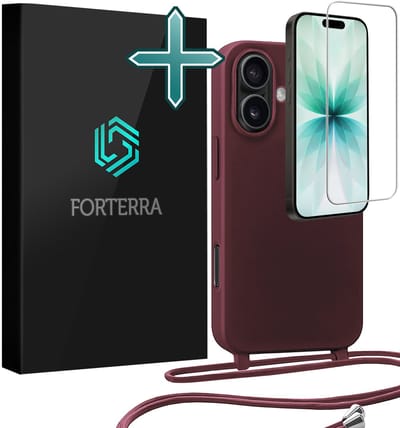 Hoesje Geschikt voor iPhone 17 Case Siliconen Hoes Met Koord Met Screenprotector - Hoes Geschikt voor iPhone 17 Met Telefoonkoord Hoesje Backcover - Aubergine