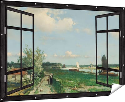 Gards Tuinposter Doorkijk De Trekvliet bij Rijswijk - Jan Hendrik Weissenbruch - 180x120 cm - Tuindoek - Tuindecoratie - Wanddecoratie buiten - Tuinschilderij