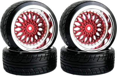 RC Autobanden - Drift Wielen - RC Racen - Harde Kunststof - 62 mm Diameter - Rood Zilver