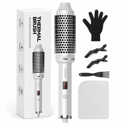 CASSICO® Thermal Brush 3-in-1 - Keramische Warmteborstel - Krulborstel Hitte Borstel in 1 - Krultang - Fohnborstel en Airstyler Alternatief - Zilver - Incl. Accessoires