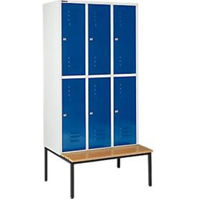 Schäfer Shop Select Kledinglocker, met zitbank, 3x2 compartimenten, 400 mm, cilinderslot, deur gentiaanblauw