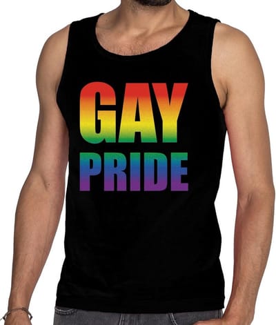 Gay pride tanktop / mouwloos shirt zwart met regenboog tekst voor heren - Gay pride kleding S