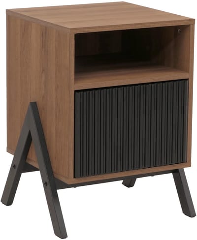 Nachtkastje MCW-O40, commode bijzettafel nachtkastje kast, lade MDF metaal melamine 59x40x40cm ~ naturel