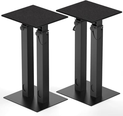 Verstelbare luidsprekerstandaards met kabelbeheer, set van 2 vloerluidsprekerstands met antislip EVA-matten, ideaal voor satellietluidsprekers en home cinema systemen