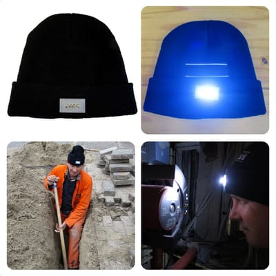Werkmuts met LED-verlichting - Muts met Hoofdlamp - 100% Acryl - Zwart - 5 LED-lampjes - Slimme Schakelaar - One Size