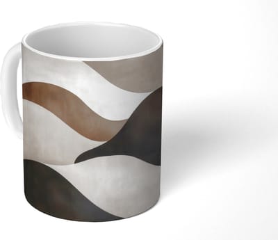 Mok - Koffiemok - Golven - Abstract - Beige - Mokken - 350 ML - Beker - Koffiemokken - Theemok