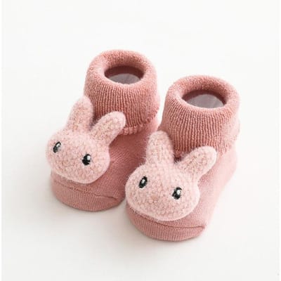 Cartoon Babysokken Voor Meisjes Jongens Konijn Beer Antislip Zacht Warm Winter Herfst Peuter Binnen Vloersokken Voor Kinderen 1-3years roze