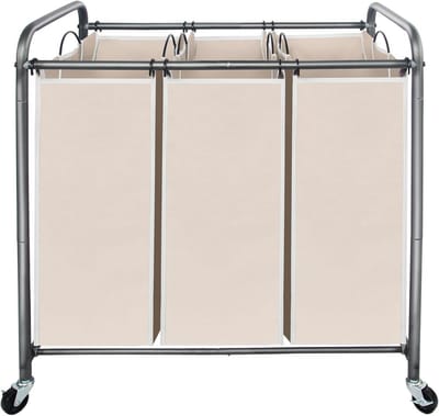 Wasmand op Wielen Set van 3 met Afneembare Zakken - Beige