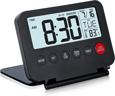 Wekker - Wekker - wekkerradio - Slimline - Kleine digitale reiswekker - groot LCD-scherm - Knop aan de voorzijde geeft datum en temperatuur weer - Met snoozefunctie - Werkt op batterijen - Geschikt voor thuis- en kantoorgebruik（Zwart）