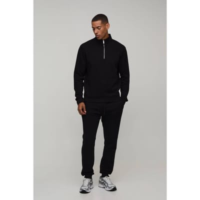 Regular 1/4 Rits Funnel Sweatshirt En Slim Leg Joggingbroek | Black | Size XS