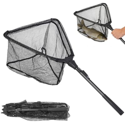 Dailygoods- Schepnet 90 cm - Telescopisch - Opvouwbaar - Vissen - Vijver - Duurzaam nylon vlechtwerk - Roestvrij staal - Visschepnet