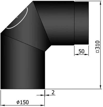 Kachelpijp Bocht 2 x 45° met deur - zwart - staal - 2mm