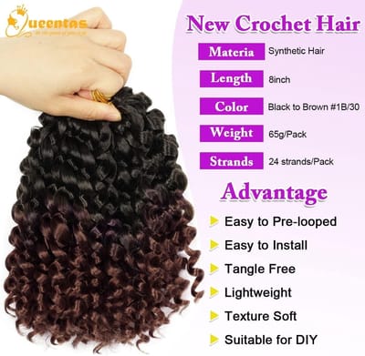 3 Stuks Korte Gehaakte Haar Extensions voor Vrouwen, Jamaican Bounce, Gogo Stijl, 36 Strengen (#1B/30)
