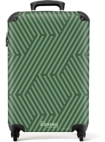 NoBoringSuitcases.com - Koffer - Gestreept zigzagpatroon in groentinten - Past binnen 55x40x20 cm en 55x35x25 cm - Trolley handbagage - Valiezen met wieltjes volwassenen - Reiskoffer op wielen - Rolkoffer lichtgewicht