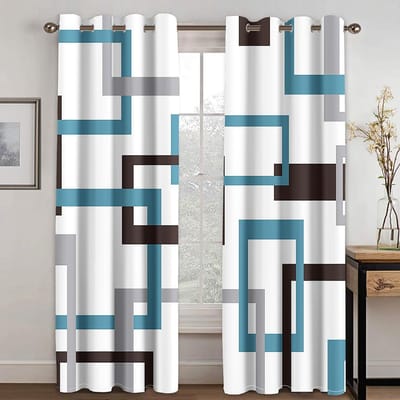 Moderne Stijl Abstract Geometrisch 3D Geprinte Gordijnen voor Slaapkamer Woonkamer Keuken Jaloezieën Raam Plafondhoog cortina 2 stuks (110W240H)x2(CM)&Rod Pocket