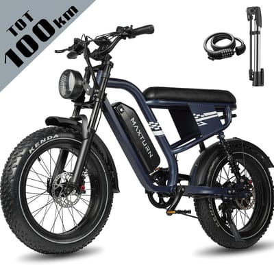 Maxtron MX10 Elektrische Fiets – 20×4.0 Inch Fatbike – 48V 13.5Ah Accu – Actieradius tot 100 km – Mechanische Schijfremmen – Stadsfiets – Max. Belastbaar 120 kg – Blauw