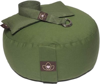Pakket meditatiekussen, oogkussen en riem olijfgroen - Lotus