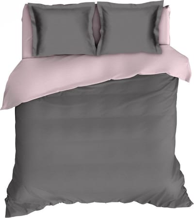 Romanette Comtesse flanel dekbedovertrek - Antraciet/roze - Lits-jumeaux (260x200/220 cm + 2 slopen)