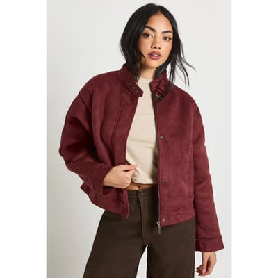 boohoo Dames Faux suede pilotenjas | Burgundy | Maat: 8