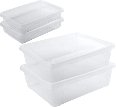4x Voorraad/vershoudbakjes laag 0,5 en 2,5 liter transparant plastic/kunststof - 18 x 12 x 4 cm - 24 x 20 x 8 cm - Vienna - Vershouddoos bakje - Mealprep - Maaltijden bewaren