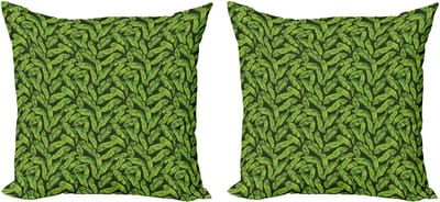 ABAKUHAUS Botanische decoratieve kussenhoes, 2 stuks, moderne accenten, dubbelzijdige digitale print, 60x60 cm, groenblijvend geelgroen