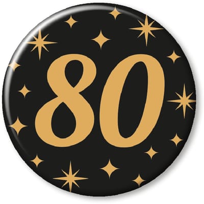 BTH - Buttons - 80 Jaar - Goud-Zwart - Badge - Speld - Verjaardag - Decoratie - Versiering - 80 Jaar Verjaardag - Button