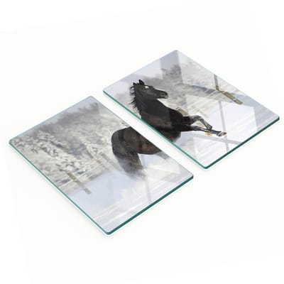 Set van twee decoratieve glazen keukenplanken met sneeuwpaardmotief, 2x40x52 cm