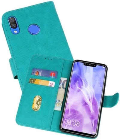 Hoesje Geschikt voor de Huawei Nova 3 - Kaarthouder Book Case Telefoonhoesje - Groen