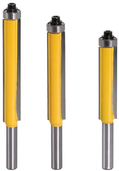 Set van 3 stuks 8mm Shank Extra Lange Rechte Freesbits voor Houtbewerking - Perfect voor Paneelbewerking, Afwerken en Sjabloneren