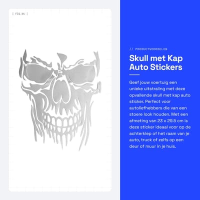 Dailygoods- Doodskop Sticker Hoge Kwaliteit - Auto Sticker - Decoratie - Schedel - 23 x 29,5 cm - Wit/Blauw/Rood/Goud - Autosticker