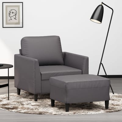 vidaXL - Fauteuil - met - voetenbank - 60 - cm - kunstleer - grijs