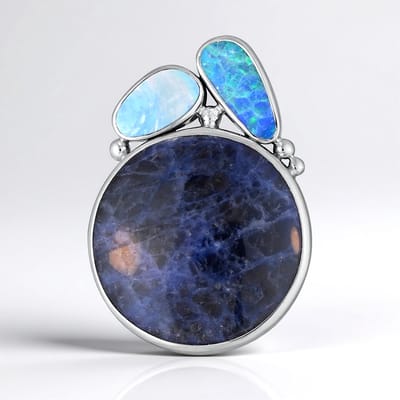 Cavill - Zilveren Hanger - 925 Sterling Zilver - 24,4 ct Blauwe Sodaliet Cabochon & 3,4 ct Opaal Doublet - Modern, Handgemaakt - Monosono Collection